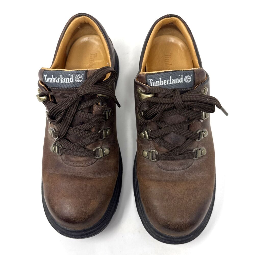 Y2k Timberland Chunky Leather Oxfords Womens Sz 6.5 Brown Lace Up Hiking Shoes